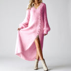 Trixie - Women's Fuzzy Knit Side-Button Casual Dress 2