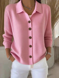 Valentina - Women's Button-Front Knit Cardigan with Collared Neckline