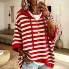 Valentina - Women's Striped 3/4 Sleeve Oversized Hooded Sweater 2
