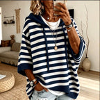 Valentina - Women's Striped 3/4 Sleeve Oversized Hooded Sweater 3