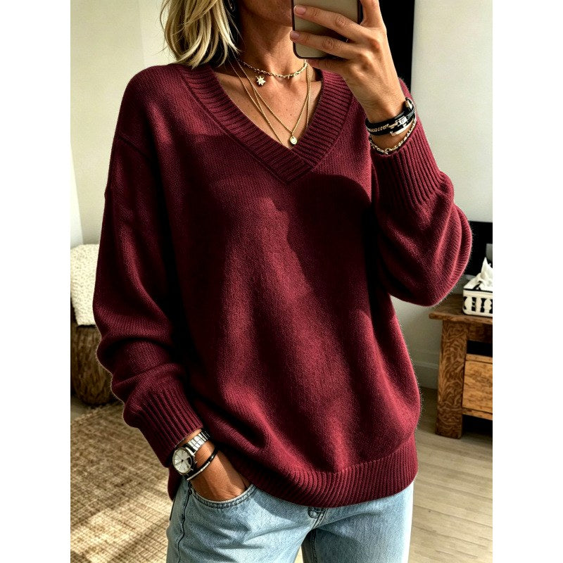Valentina - Women's V-Neck Oversized Sweater 5