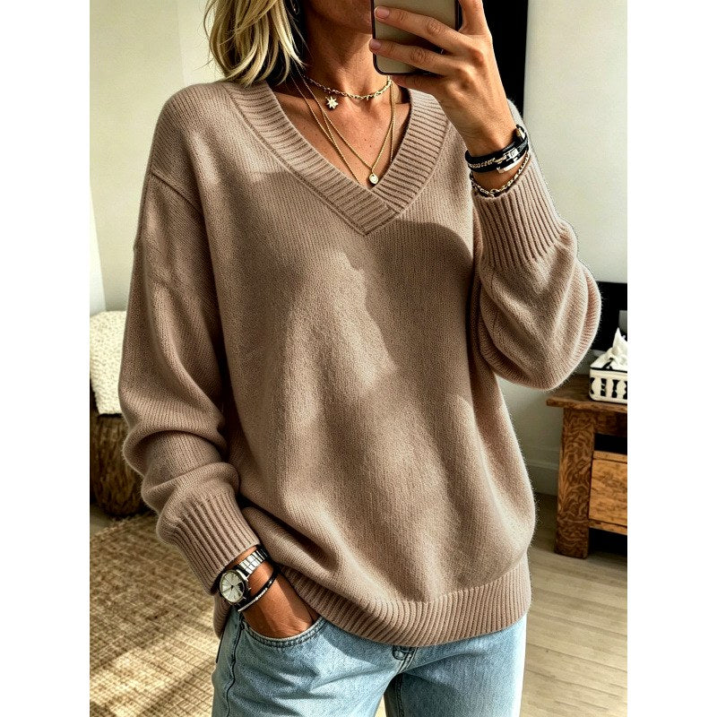 Valentina - Women's V-Neck Oversized Sweater 6