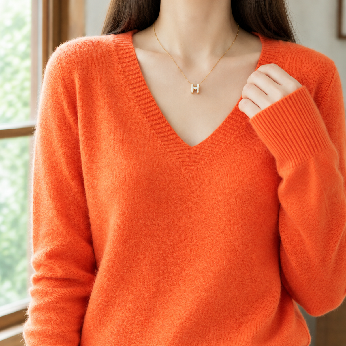 Valerie - Women's V-Neck Sweater with Ribbed Cuffs