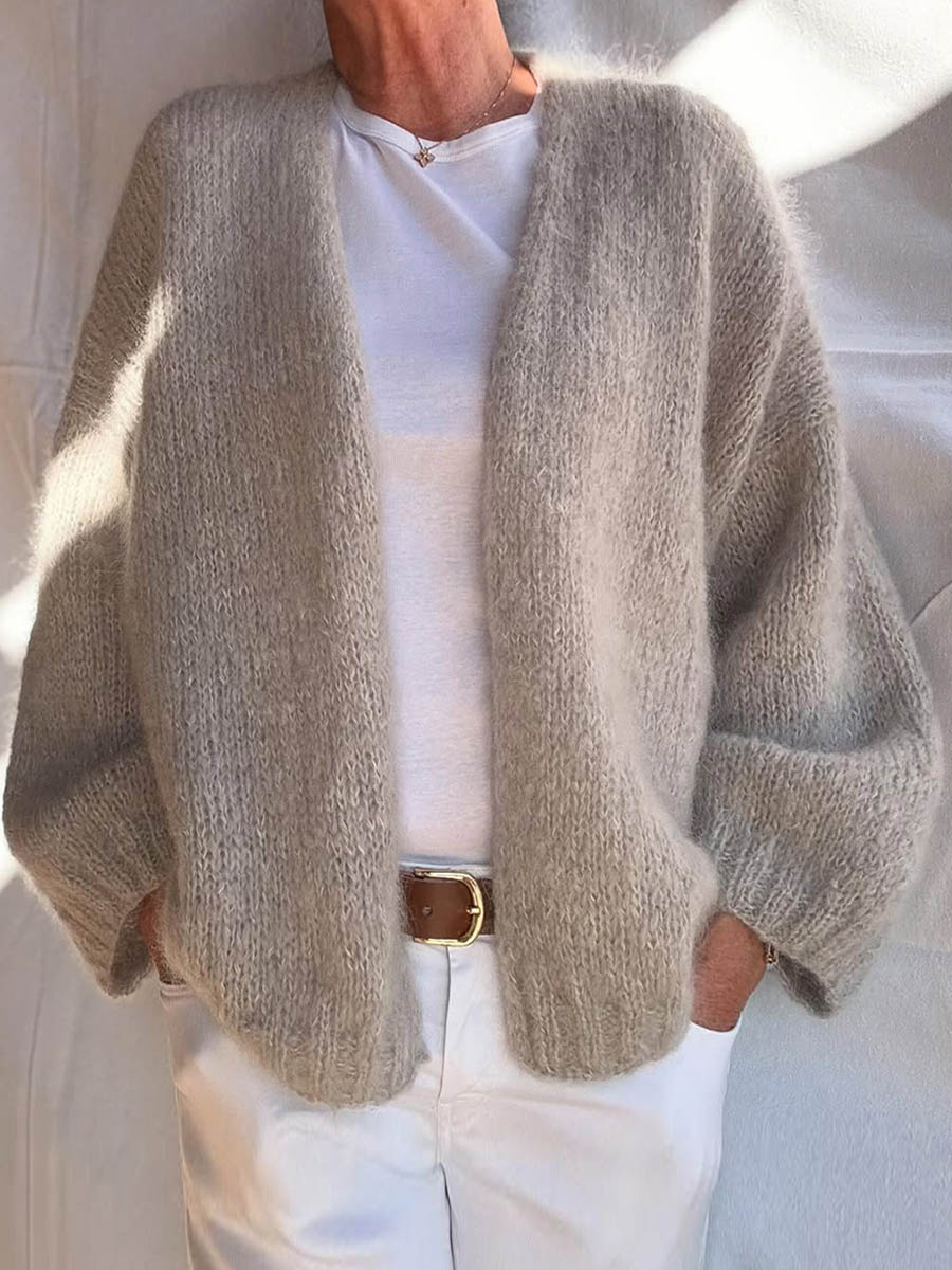 Vanessa - Women's Oversized Knit Cardigan with Ribbed Sleeves