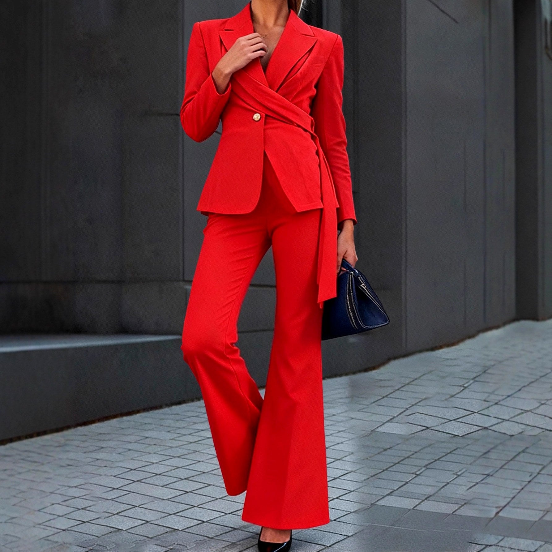 Vanessa - Women's Wrap Blazer and Flared Pants Set 1