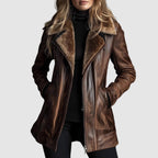 Venetia - Women's Burnished Leather Shearling-Collar Jacket