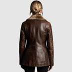 Venetia - Women's Burnished Leather Shearling-Collar Jacket