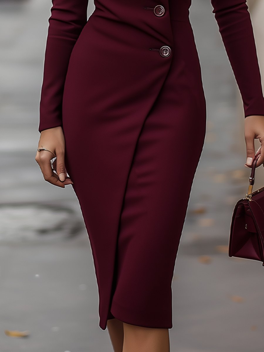 Venetia - Women's Wrap-Style Button-Front Midi Dress