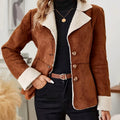 Vera - Women’s Faux Suede Shearling Trim Fitted Jacket 1