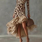 Veronica - Women's Leopard Print Ruffle High-Low Dress 2