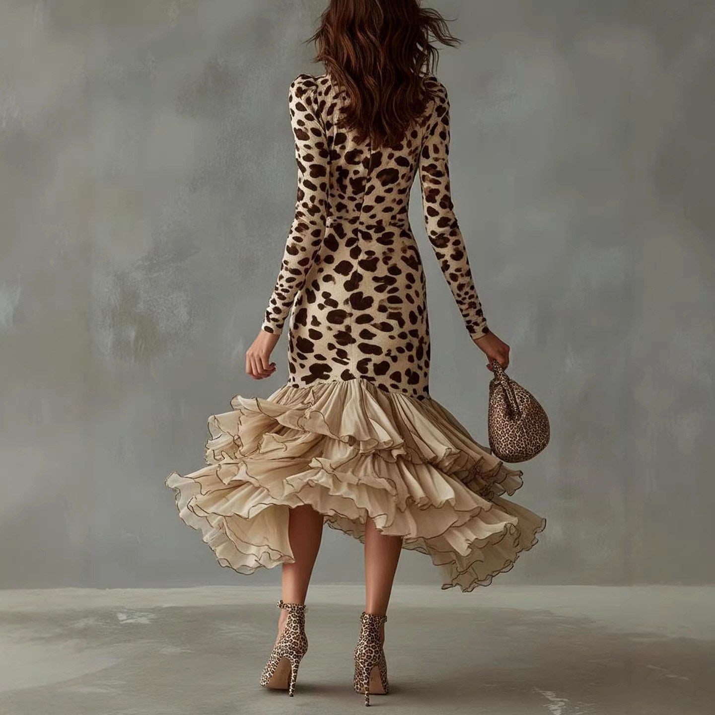 Veronica - Women's Leopard Print Ruffle High-Low Dress 4