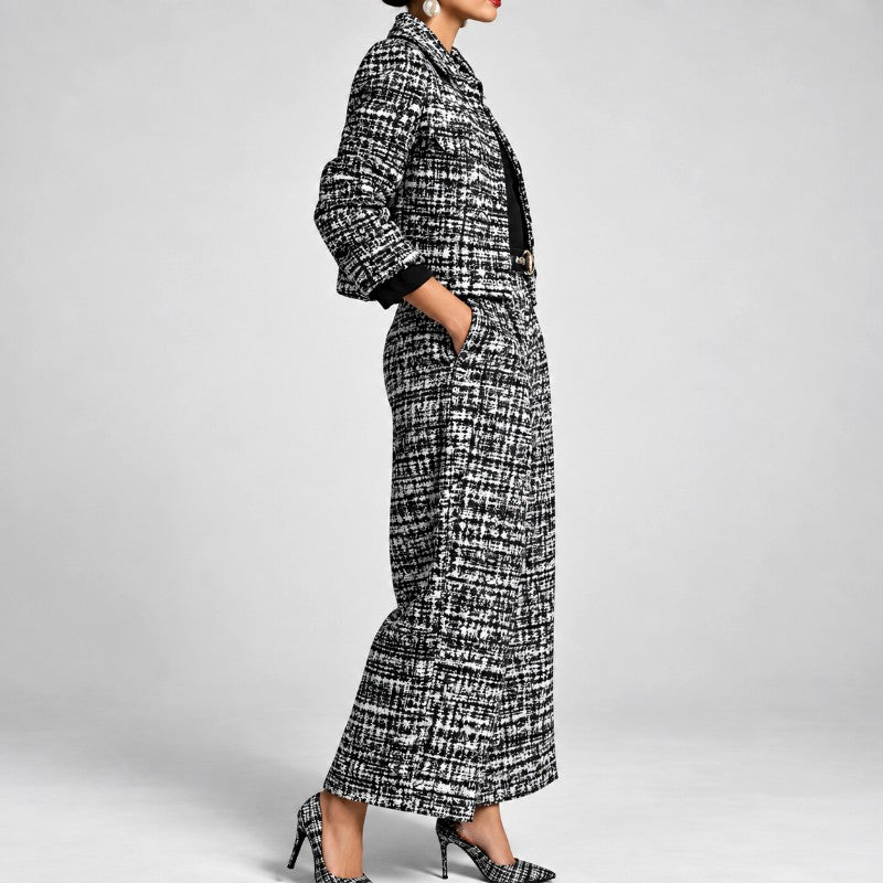 Victoria - Women's Tweed Cropped Blazer & Wide Leg Pants Suit Set 3