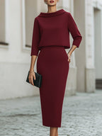 Violet - Women's Boat-Neck Two-Piece Midi Skirt Set 