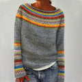 Violet - Women's Multicolor Striped Knit Sweater with Patterned Yoke
