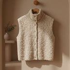 Violet - Women's Textured Knit Vest with Stand Collar