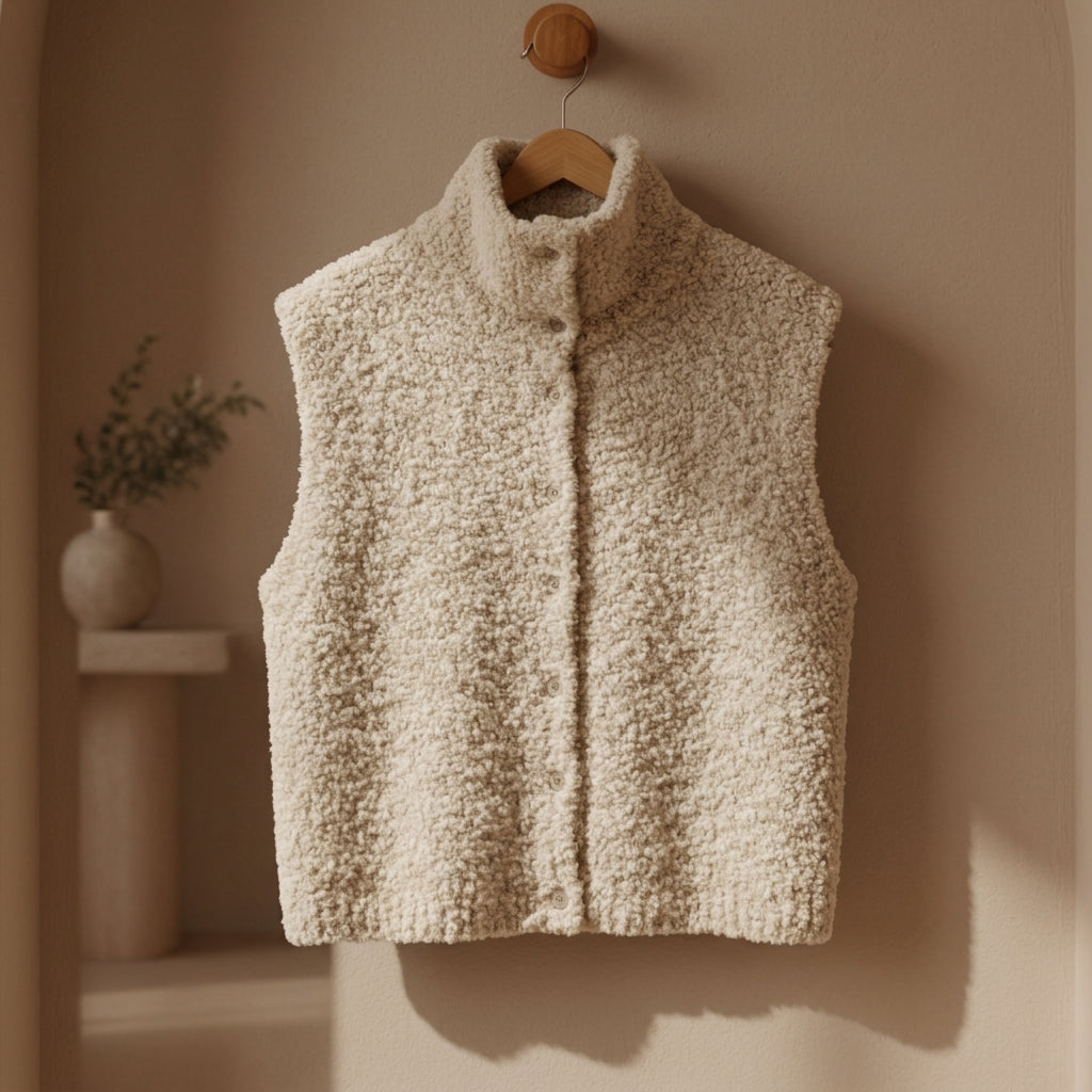 Violet - Women's Textured Knit Vest with Stand Collar