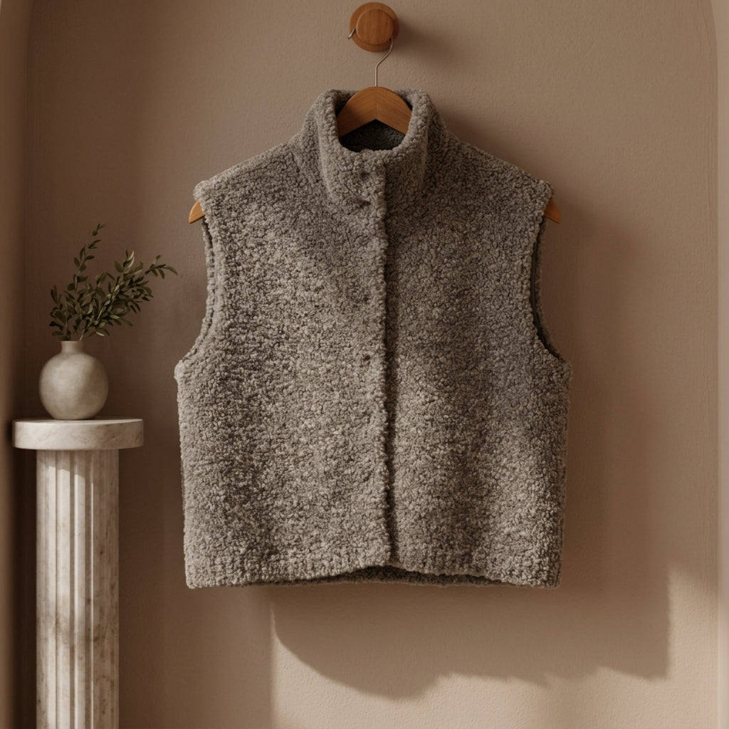 Violet - Women's Textured Knit Vest with Stand Collar