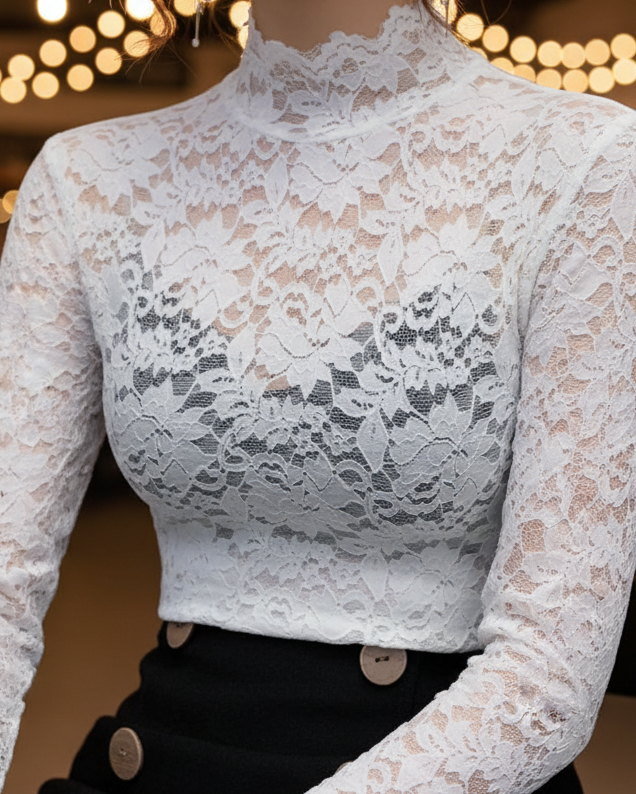 Violetta - Women's Lace Mock Neck Blouse