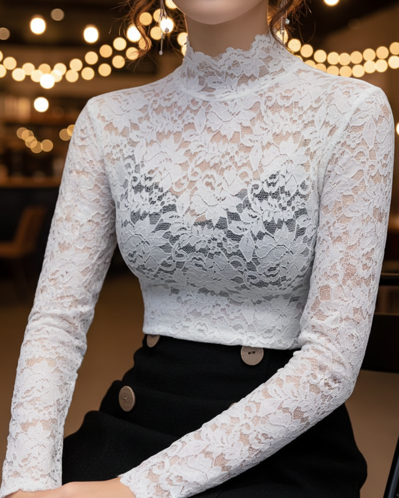 Violetta - Women's Lace Mock Neck Blouse