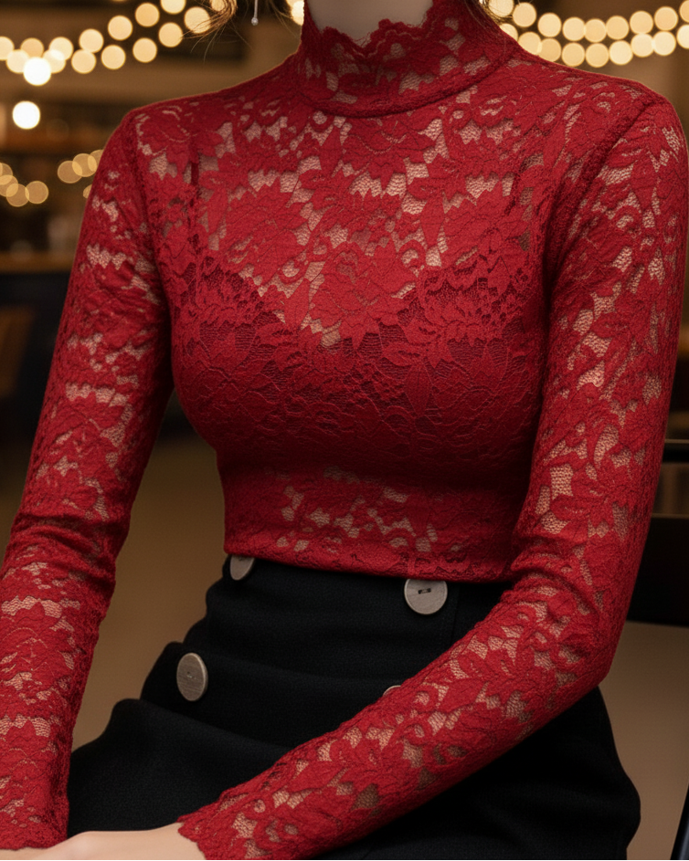 Violetta - Women's Lace Mock Neck Blouse