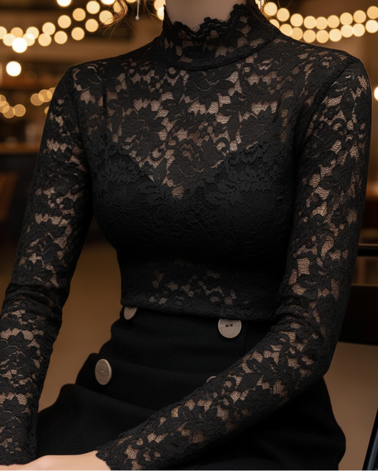 Violetta - Women's Lace Mock Neck Blouse