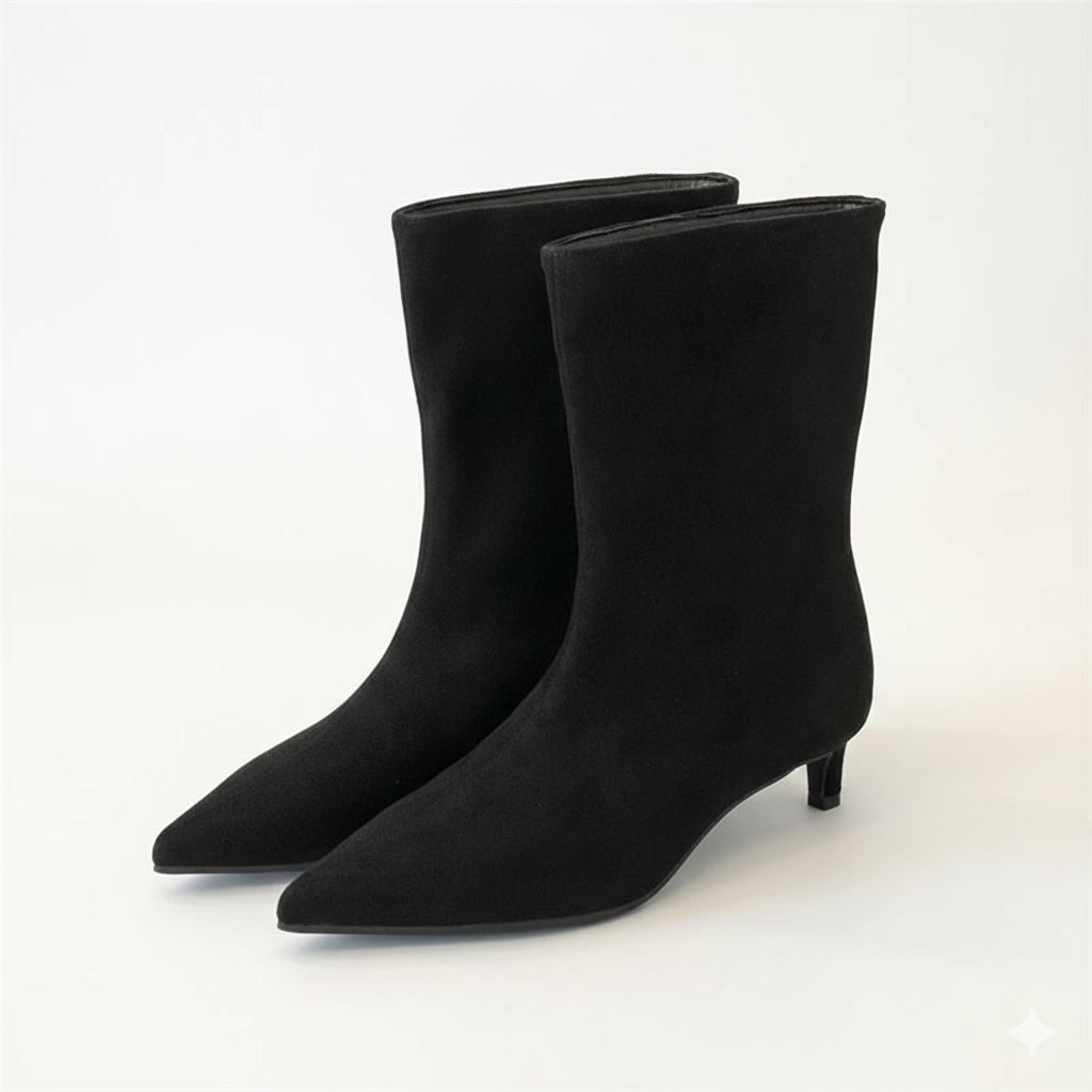 Violetta - Women's Suede Pointed-Toe Kitten Heel Booties