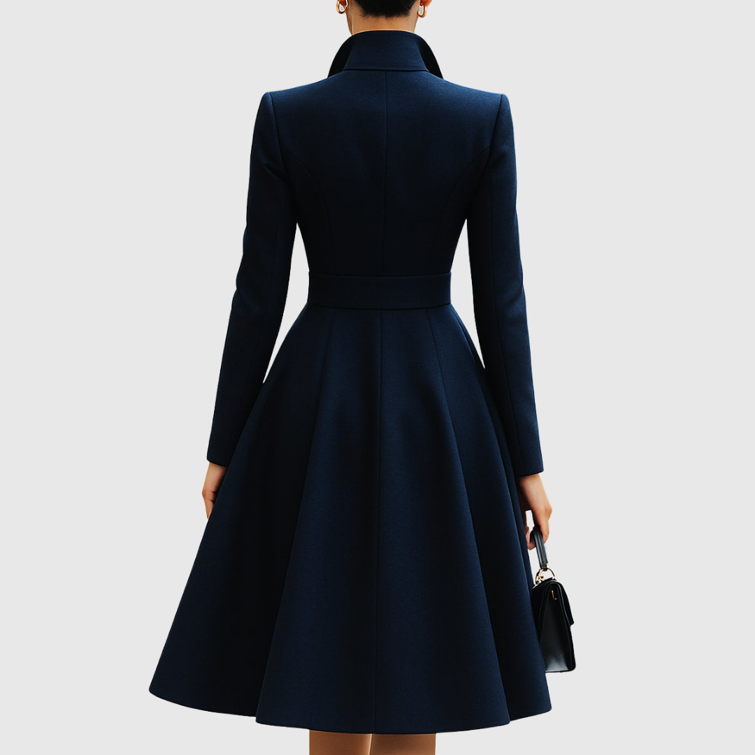 Vivienne - Women's Notch-Collar Coat Dress with Flared Skirt