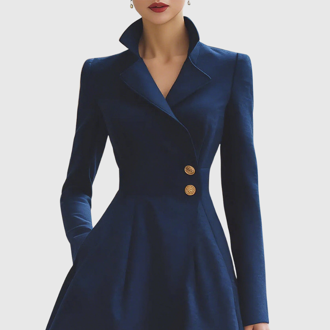 Vivienne - Women's Notch-Collar Coat Dress with Flared Skirt