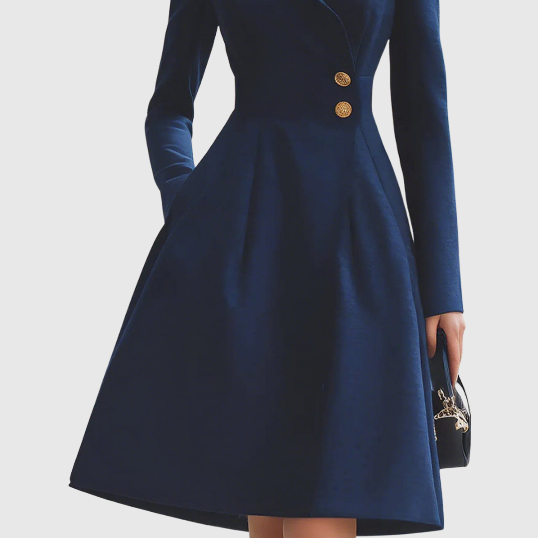 Vivienne - Women's Notch-Collar Coat Dress with Flared Skirt