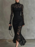 Waverly - Women's Lace Mock-Neck Fishtail Maxi Dress
