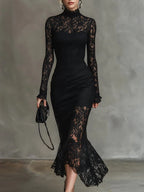 Waverly - Women's Lace Mock-Neck Fishtail Maxi Dress