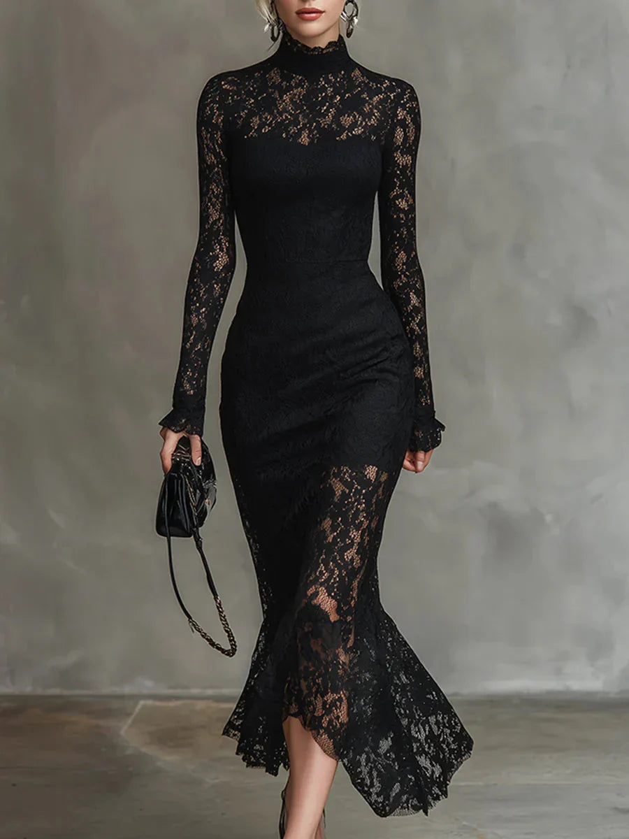 Waverly - Women's Lace Mock-Neck Fishtail Maxi Dress