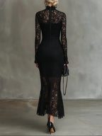 Waverly - Women's Lace Mock-Neck Fishtail Maxi Dress
