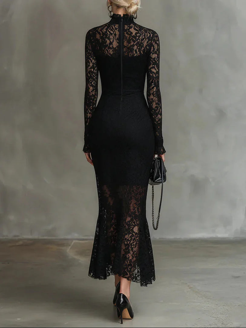 Waverly - Women's Lace Mock-Neck Fishtail Maxi Dress