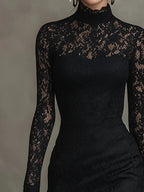 Waverly - Women's Lace Mock-Neck Fishtail Maxi Dress