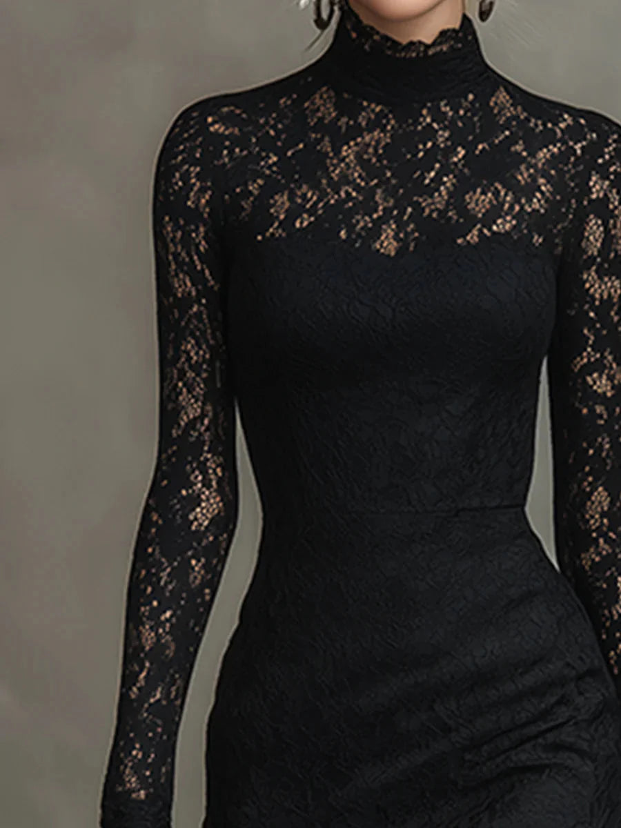 Waverly - Women's Lace Mock-Neck Fishtail Maxi Dress