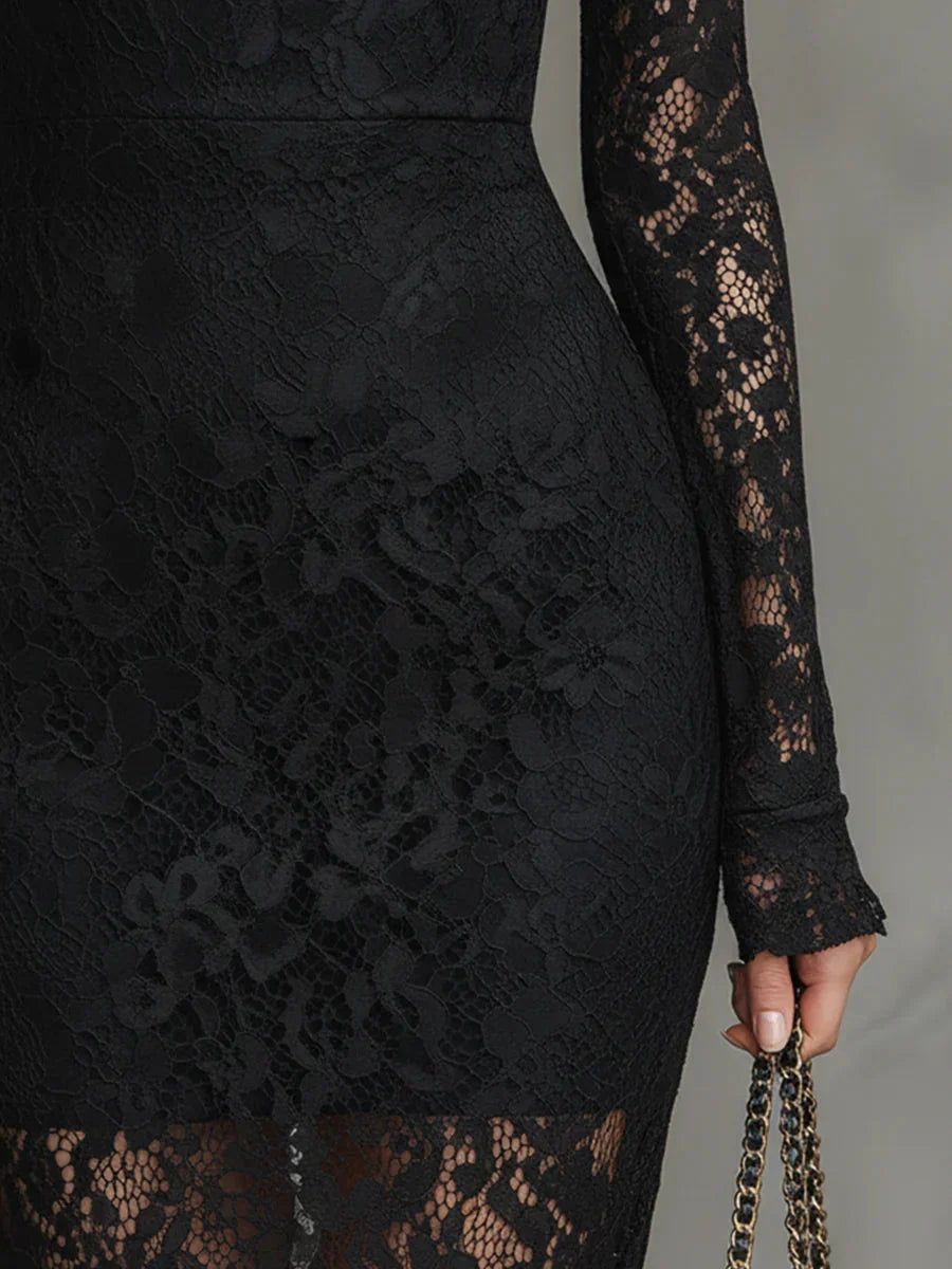 Waverly - Women's Lace Mock-Neck Fishtail Maxi Dress