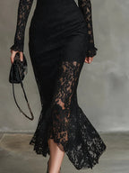 Waverly - Women's Lace Mock-Neck Fishtail Maxi Dress
