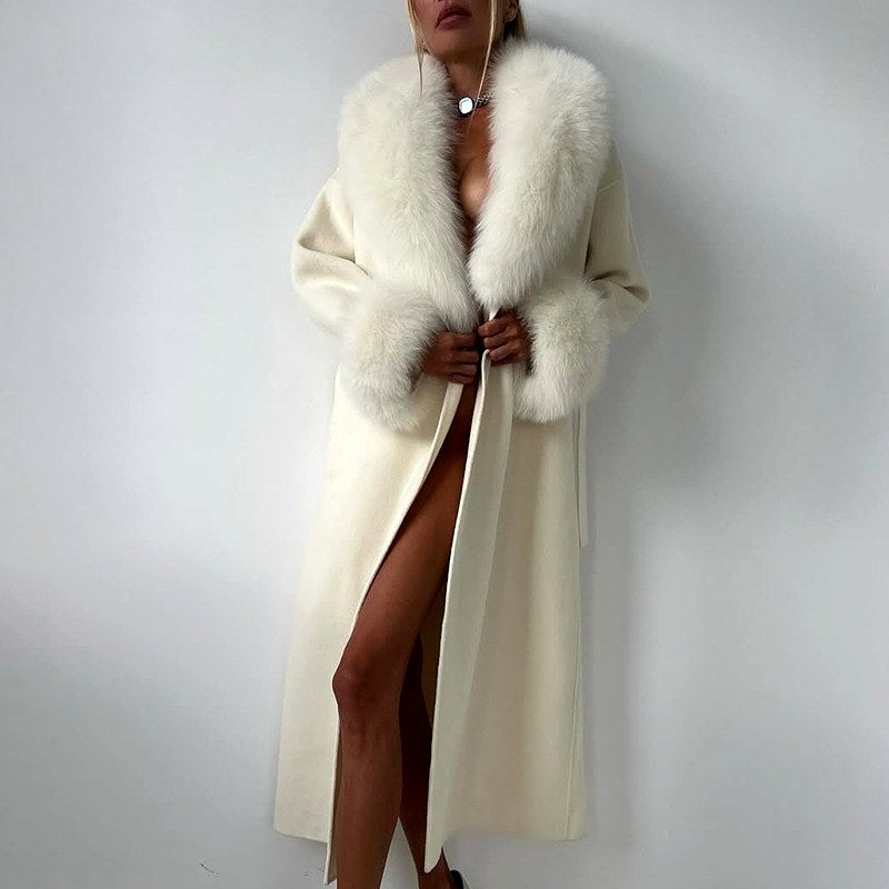 Wendy - Women's Faux Fur Shawl Collar Belted Coat 4