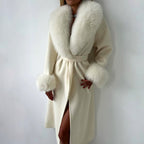 Wendy - Women's Faux Fur Shawl Collar Belted Coat 5