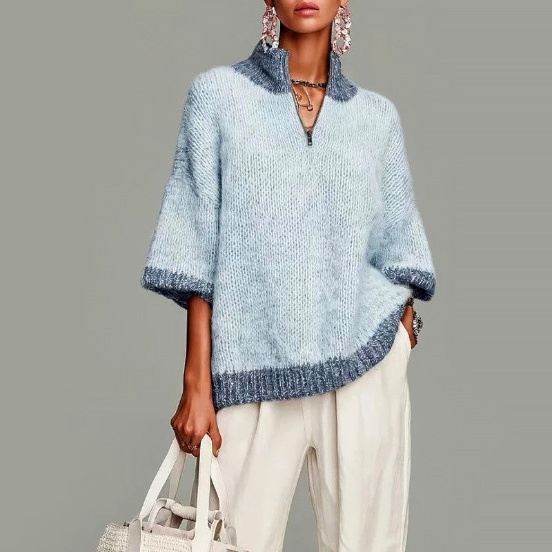 Wendy - Women's Quarter-Zip Oversized Knit Sweater 1