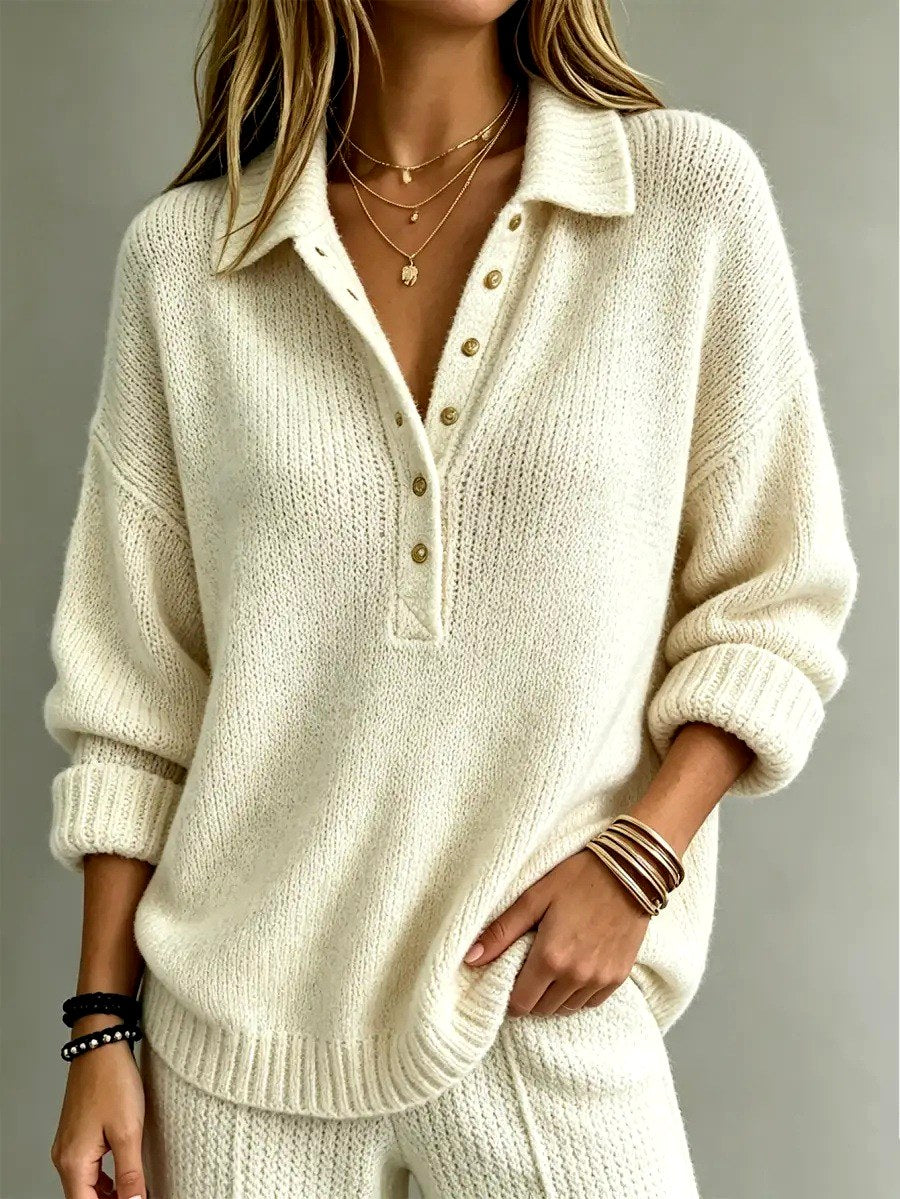 Whitney - Women’s Relaxed Fit Chunky Knit Polo Sweater 2