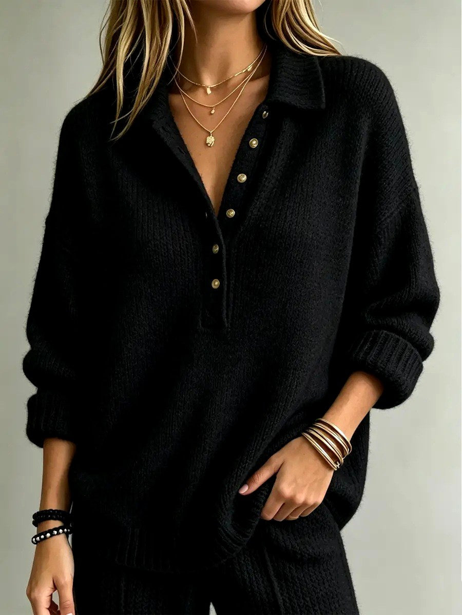 Whitney - Women’s Relaxed Fit Chunky Knit Polo Sweater 3