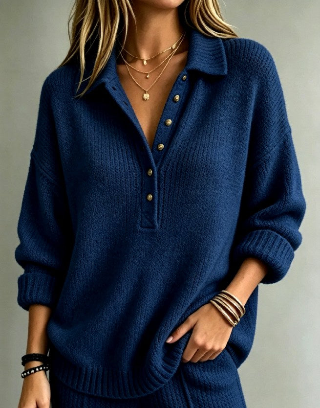 Whitney - Women’s Relaxed Fit Chunky Knit Polo Sweater 6