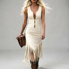 Wilhelmina - Women's Sleeveless Fringe Trim Bodycon Dress