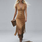 Wilhelmina - Women's Sleeveless Fringe Trim Bodycon Dress