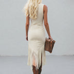 Wilhelmina - Women's Sleeveless Fringe Trim Bodycon Dress