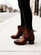 Winifred - Women's Leather Ankle Boots with Drawstring Tie Detail