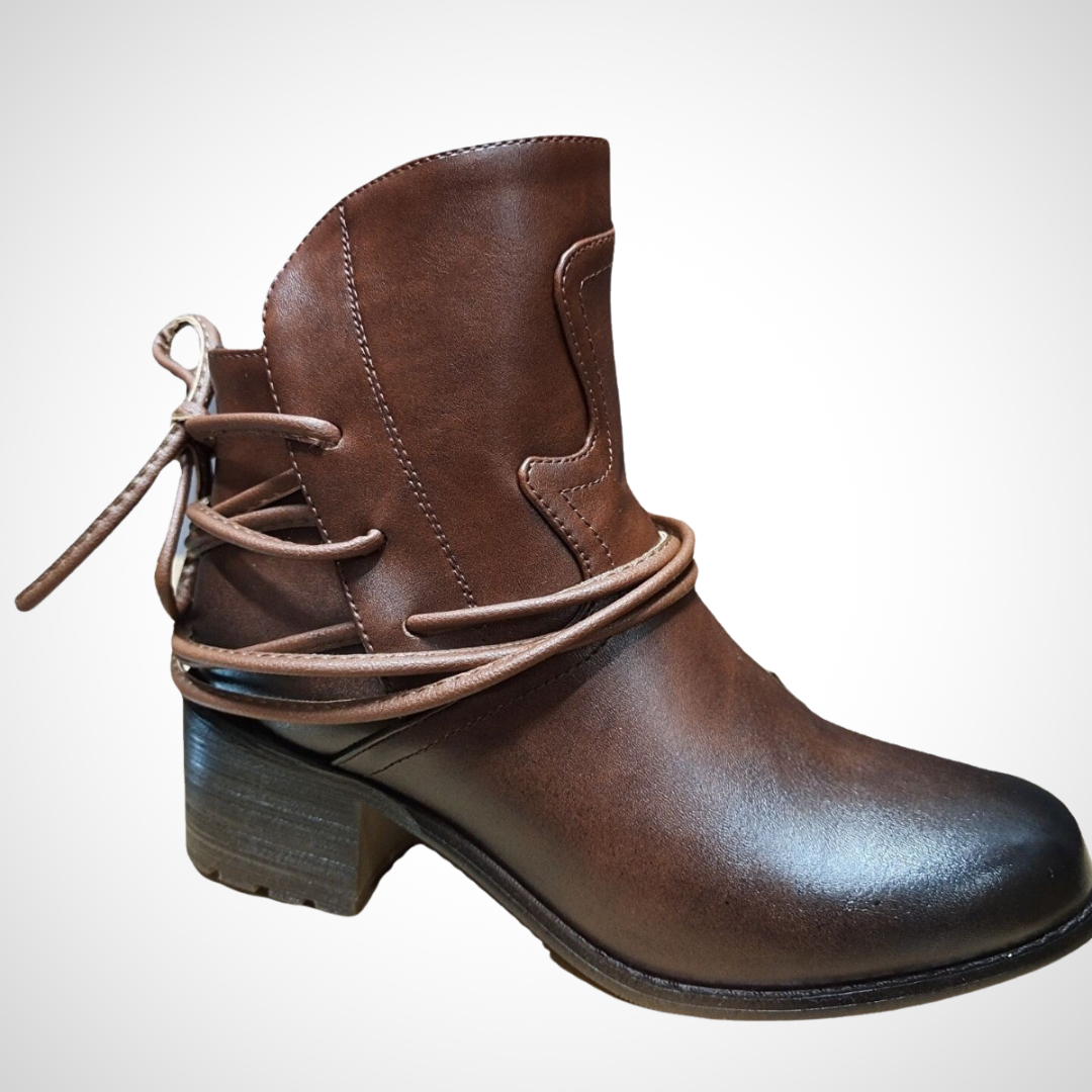 Winifred - Women's Leather Ankle Boots with Drawstring Tie Detail