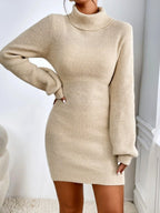 Yara - Women's Long Sleeve Bodycon High Neck Sweater Dress 2